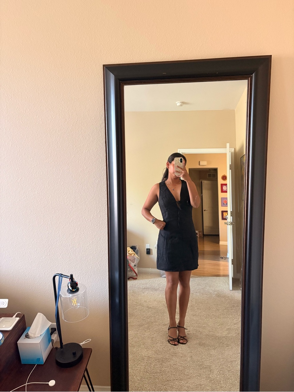 Mango Black Sleeveless V-Neck Mini Dress